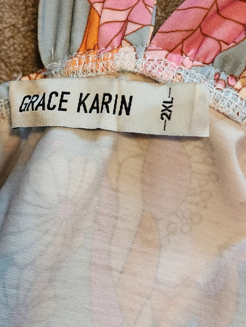 Grace Karin Floral Maxi Dress 2XL Retro Blue Orange Print Pockets Boho - Picture 3 of 7